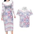 Australian Indigenous Aboriginal Art Couples Matching Long Sleeve Bodycon Dress and Hawaiian Shirt Vivid Pastel Peach Purple