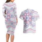 Australian Indigenous Aboriginal Art Couples Matching Long Sleeve Bodycon Dress and Hawaiian Shirt Vivid Pastel Peach Purple