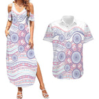 Australian Indigenous Aboriginal Art Couples Matching Summer Maxi Dress and Hawaiian Shirt Vivid Pastel Peach Purple