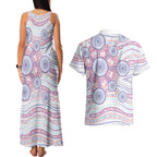 Australian Indigenous Aboriginal Art Couples Matching Tank Maxi Dress and Hawaiian Shirt Vivid Pastel Peach Purple