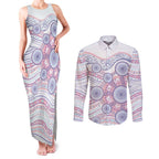 Australian Indigenous Aboriginal Art Couples Matching Tank Maxi Dress and Long Sleeve Button Shirt Vivid Pastel Peach Purple