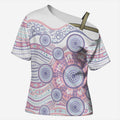 Australian Indigenous Aboriginal Art Cross Shoulder Shirt Vivid Pastel Peach Purple