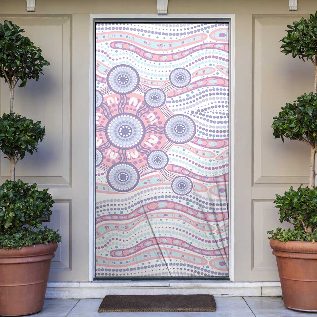 Australian Indigenous Aboriginal Art Door Cover Vivid Pastel Peach Purple