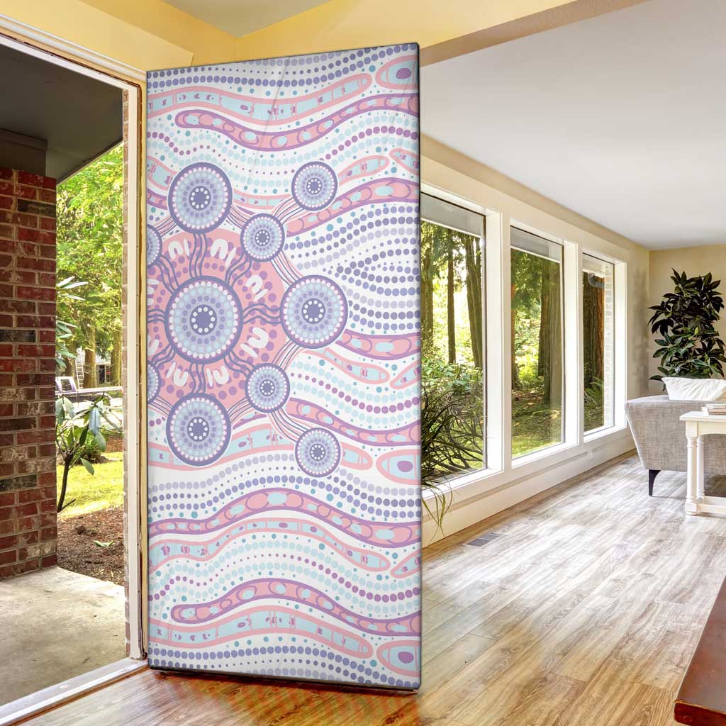 Australian Indigenous Aboriginal Art Door Cover Vivid Pastel Peach Purple