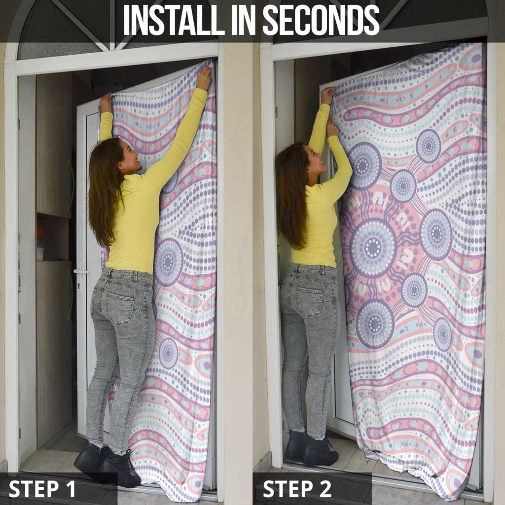 Australian Indigenous Aboriginal Art Door Cover Vivid Pastel Peach Purple