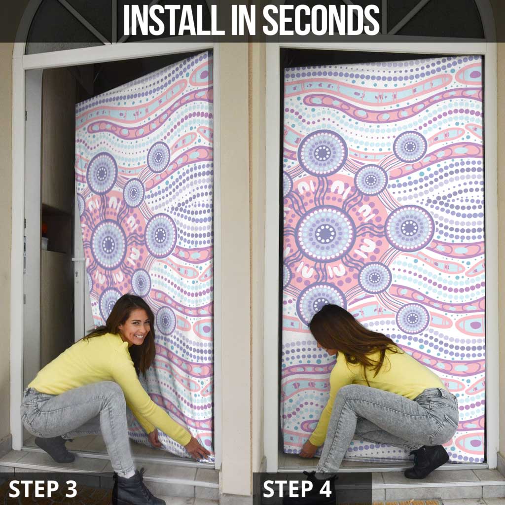 Australian Indigenous Aboriginal Art Door Cover Vivid Pastel Peach Purple