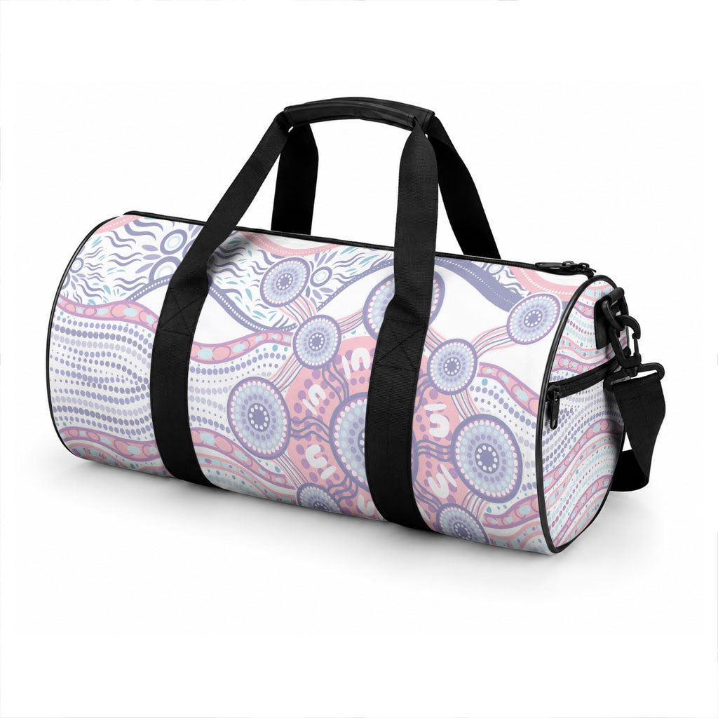 Australian Indigenous Aboriginal Art Duffle Bag Vivid Pastel Peach Purple