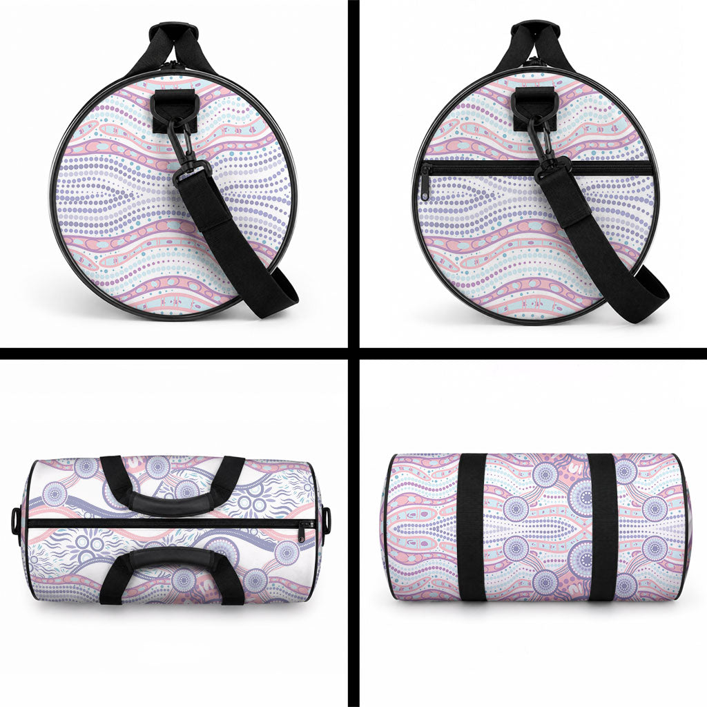 Australian Indigenous Aboriginal Art Duffle Bag Vivid Pastel Peach Purple