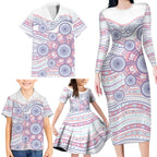 Australian Indigenous Aboriginal Art Family Matching Long Sleeve Bodycon Dress and Hawaiian Shirt Vivid Pastel Peach Purple
