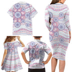 Australian Indigenous Aboriginal Art Family Matching Long Sleeve Bodycon Dress and Hawaiian Shirt Vivid Pastel Peach Purple
