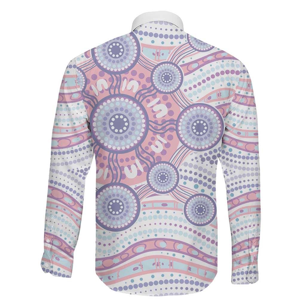 Australian Indigenous Aboriginal Art Family Matching Long Sleeve Bodycon Dress and Hawaiian Shirt Vivid Pastel Peach Purple