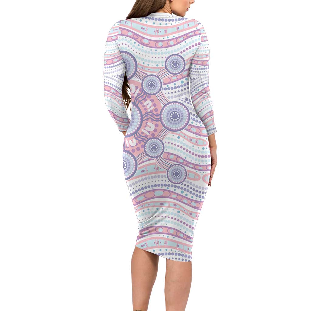 Australian Indigenous Aboriginal Art Family Matching Long Sleeve Bodycon Dress and Hawaiian Shirt Vivid Pastel Peach Purple