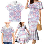 Australian Indigenous Aboriginal Art Family Matching Mermaid Dress and Hawaiian Shirt Vivid Pastel Peach Purple