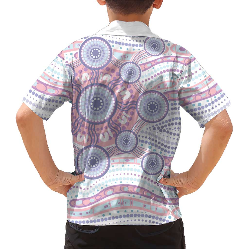 Australian Indigenous Aboriginal Art Family Matching Mermaid Dress and Hawaiian Shirt Vivid Pastel Peach Purple