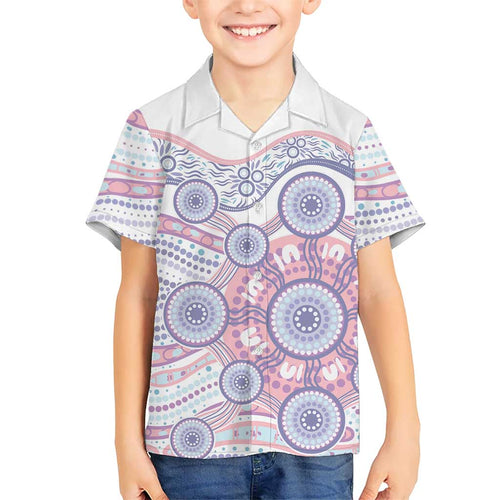 Australian Indigenous Aboriginal Art Family Matching Mermaid Dress and Hawaiian Shirt Vivid Pastel Peach Purple