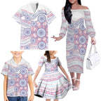 Australian Indigenous Aboriginal Art Family Matching Off The Shoulder Long Sleeve Dress and Hawaiian Shirt Vivid Pastel Peach Purple