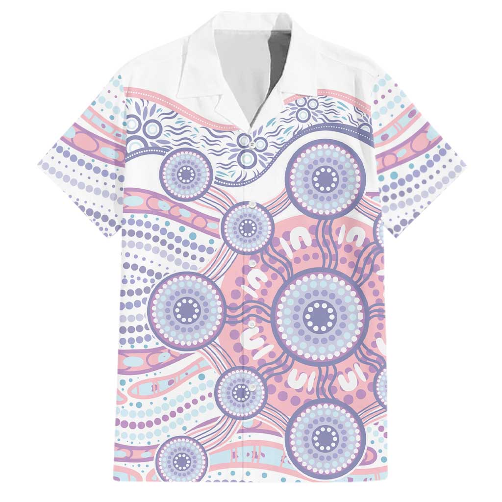 Australian Indigenous Aboriginal Art Family Matching Off The Shoulder Long Sleeve Dress and Hawaiian Shirt Vivid Pastel Peach Purple