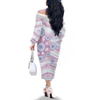Australian Indigenous Aboriginal Art Family Matching Off The Shoulder Long Sleeve Dress and Hawaiian Shirt Vivid Pastel Peach Purple