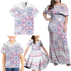 Australian Indigenous Aboriginal Art Family Matching Off Shoulder Maxi Dress and Hawaiian Shirt Vivid Pastel Peach Purple
