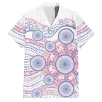 Australian Indigenous Aboriginal Art Family Matching Off Shoulder Short Dress and Hawaiian Shirt Vivid Pastel Peach Purple