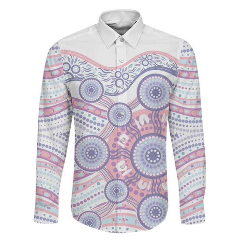 Australian Indigenous Aboriginal Art Family Matching Off Shoulder Short Dress and Hawaiian Shirt Vivid Pastel Peach Purple