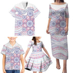Australian Indigenous Aboriginal Art Family Matching Puletasi and Hawaiian Shirt Vivid Pastel Peach Purple