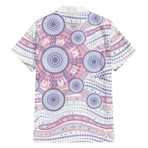 Australian Indigenous Aboriginal Art Family Matching Puletasi and Hawaiian Shirt Vivid Pastel Peach Purple