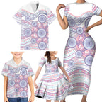 Australian Indigenous Aboriginal Art Family Matching Short Sleeve Bodycon Dress and Hawaiian Shirt Vivid Pastel Peach Purple