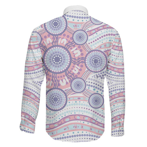 Australian Indigenous Aboriginal Art Family Matching Short Sleeve Bodycon Dress and Hawaiian Shirt Vivid Pastel Peach Purple