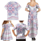 Australian Indigenous Aboriginal Art Family Matching Summer Maxi Dress and Hawaiian Shirt Vivid Pastel Peach Purple