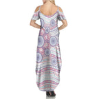 Australian Indigenous Aboriginal Art Family Matching Summer Maxi Dress and Hawaiian Shirt Vivid Pastel Peach Purple