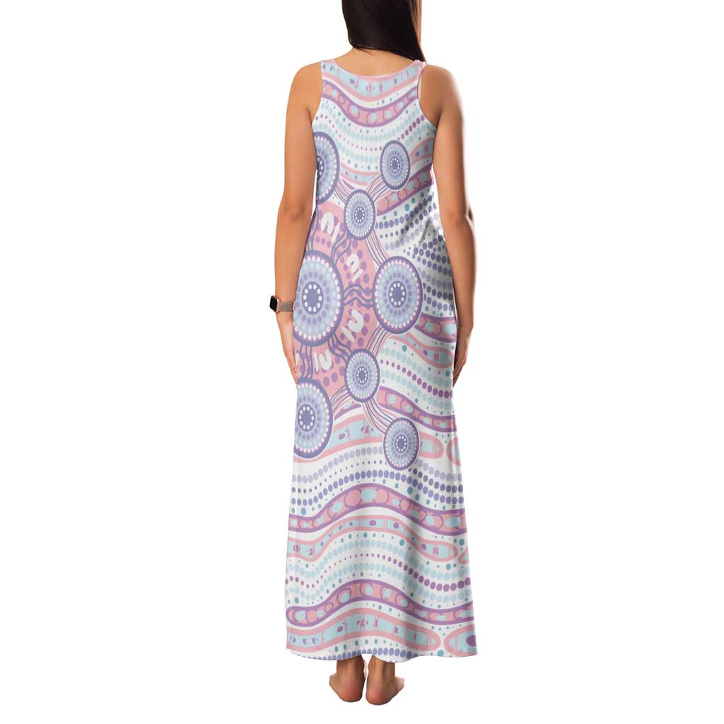 Australian Indigenous Aboriginal Art Family Matching Tank Maxi Dress and Hawaiian Shirt Vivid Pastel Peach Purple
