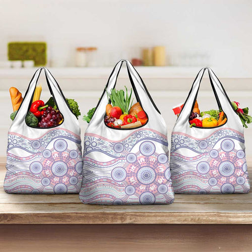 Australian Indigenous Aboriginal Art Grocery Bag Vivid Pastel Peach Purple