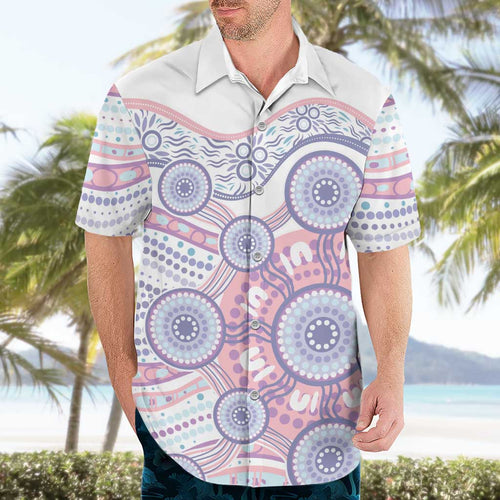 Australian Indigenous Aboriginal Art Hawaiian Shirt Vivid Pastel Peach Purple