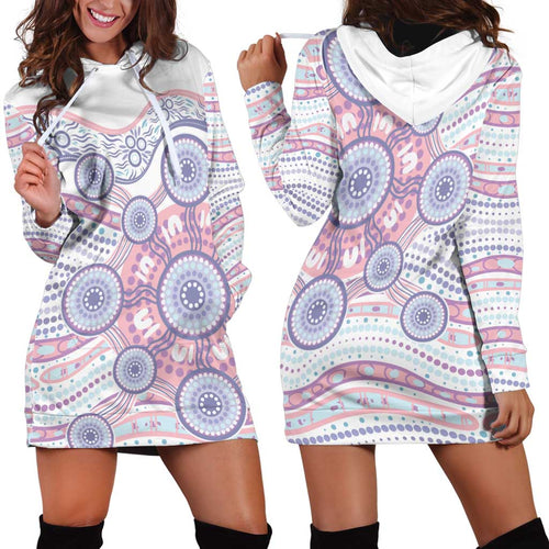 Australian Indigenous Aboriginal Art Hoodie Dress Vivid Pastel Peach Purple