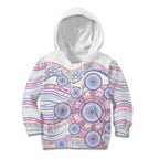 Australian Indigenous Aboriginal Art Kid Hoodie Vivid Pastel Peach Purple