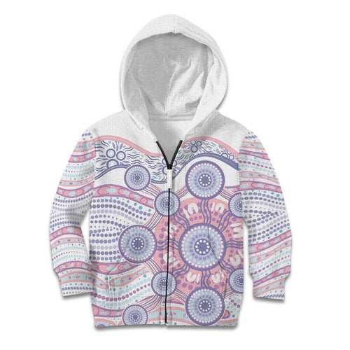 Australian Indigenous Aboriginal Art Kid Hoodie Vivid Pastel Peach Purple