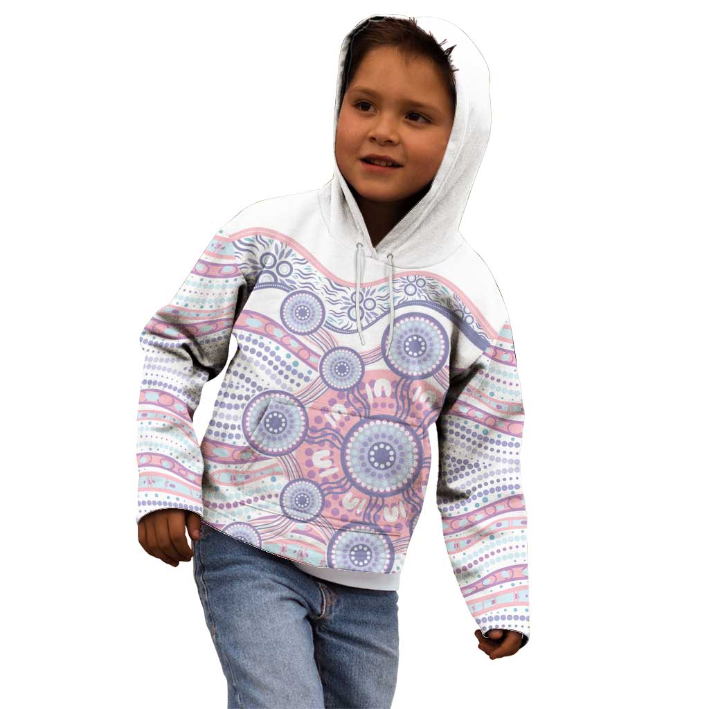 Australian Indigenous Aboriginal Art Kid Hoodie Vivid Pastel Peach Purple