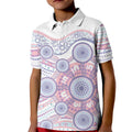 Australian Indigenous Aboriginal Art Kid Polo Shirt Vivid Pastel Peach Purple