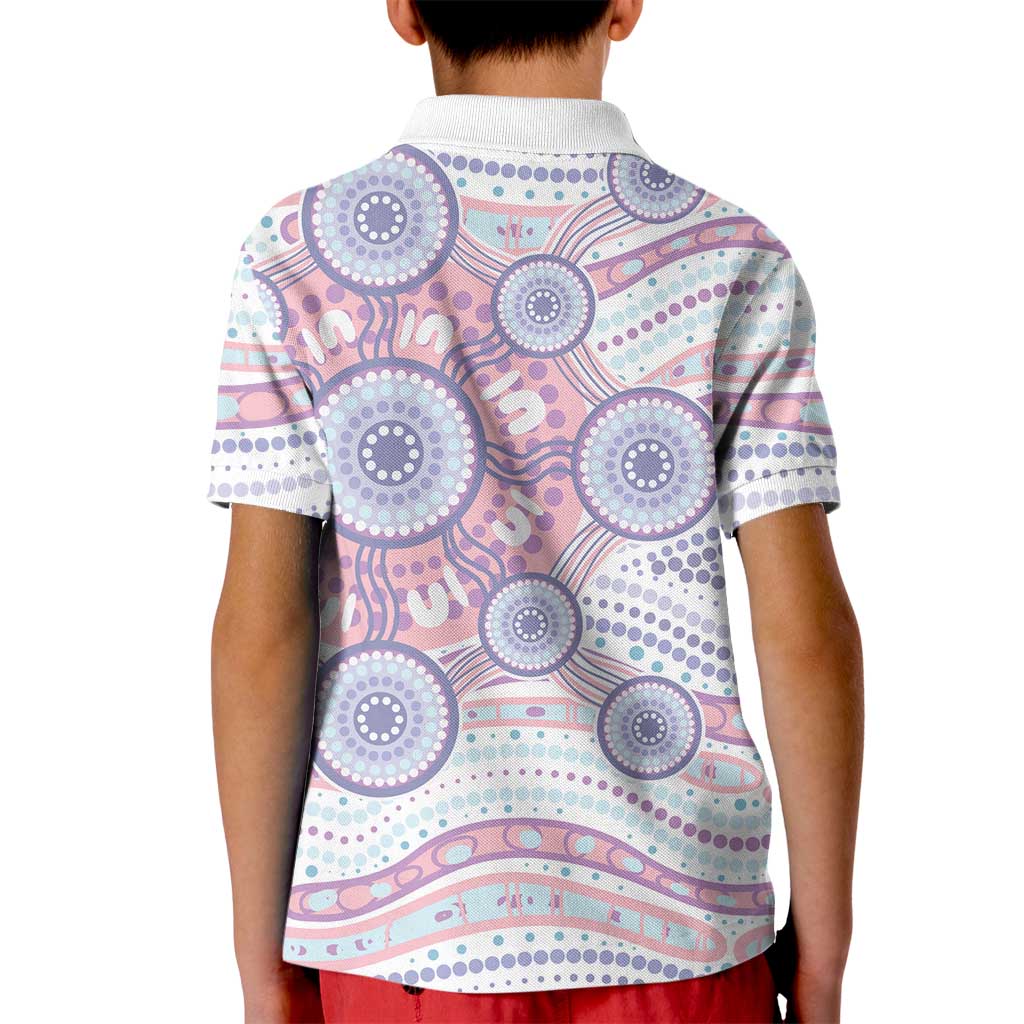 Australian Indigenous Aboriginal Art Kid Polo Shirt Vivid Pastel Peach Purple