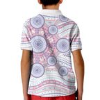 Australian Indigenous Aboriginal Art Kid Polo Shirt Vivid Pastel Peach Purple