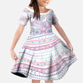 Australian Indigenous Aboriginal Art Kid Short Sleeve Dress Vivid Pastel Peach Purple