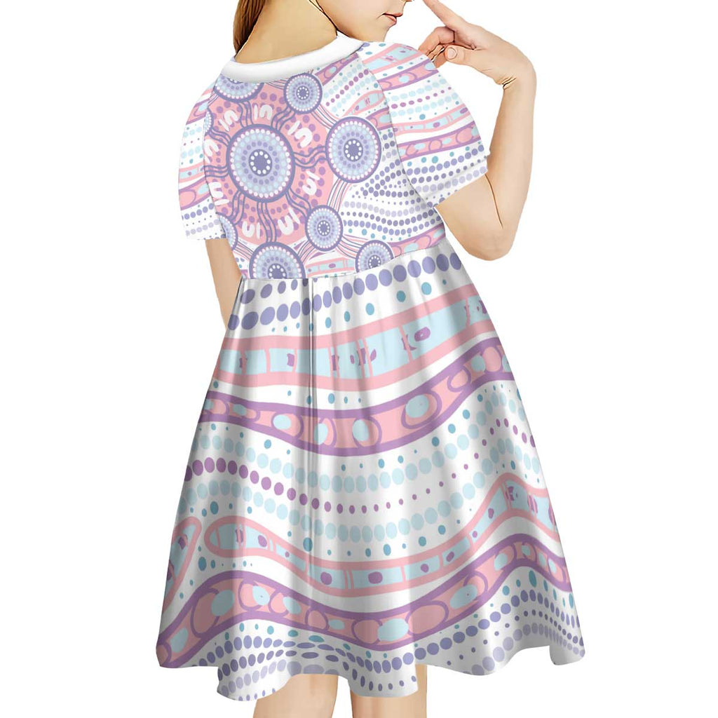 Australian Indigenous Aboriginal Art Kid Short Sleeve Dress Vivid Pastel Peach Purple