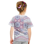 Australian Indigenous Aboriginal Art Kid T Shirt Vivid Pastel Peach Purple