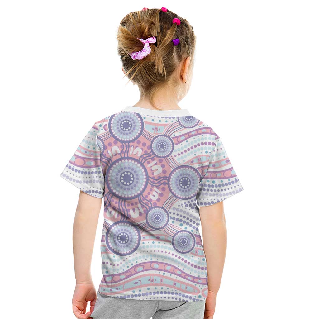 Australian Indigenous Aboriginal Art Kid T Shirt Vivid Pastel Peach Purple