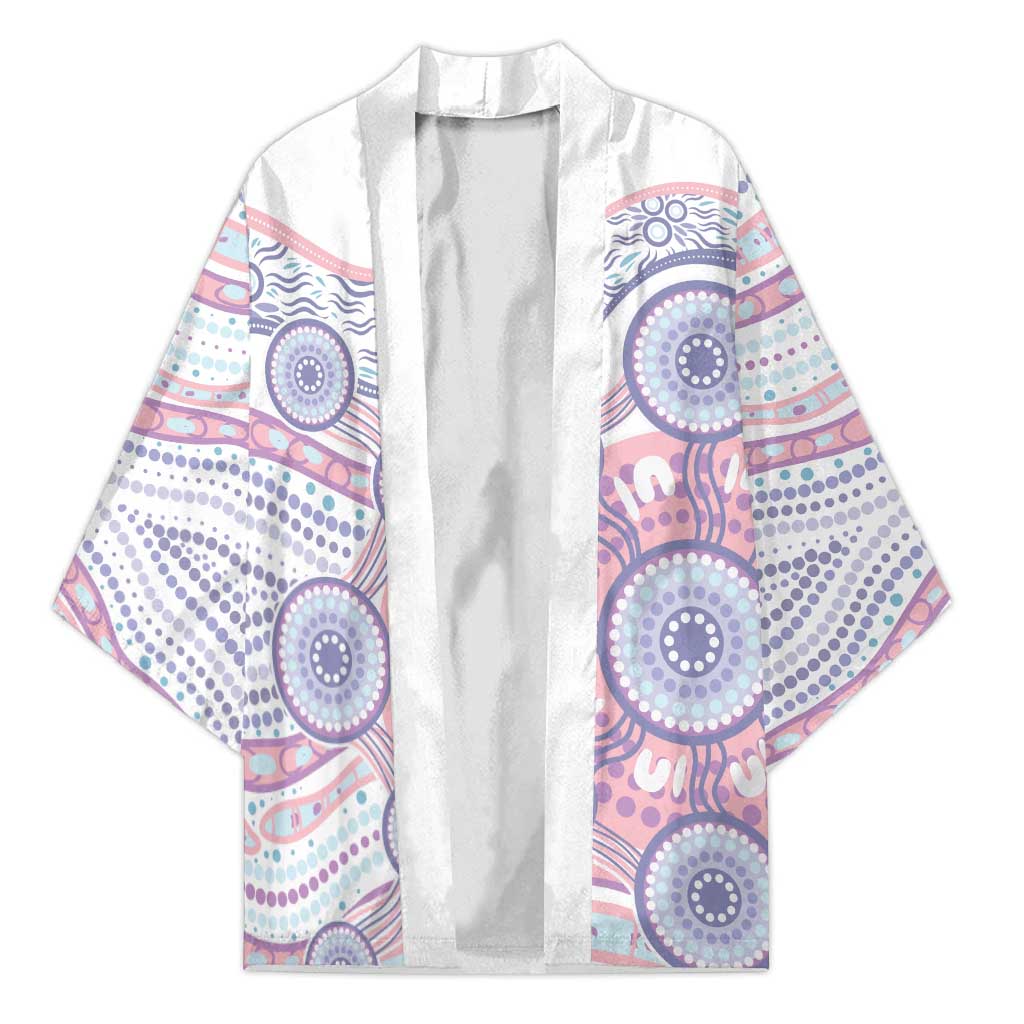 Australian Indigenous Aboriginal Art Kimono Vivid Pastel Peach Purple