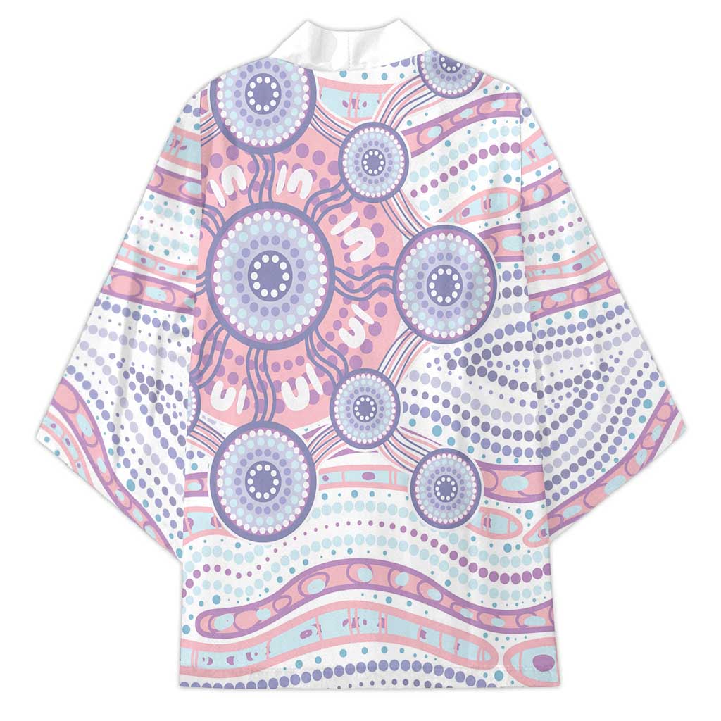 Australian Indigenous Aboriginal Art Kimono Vivid Pastel Peach Purple