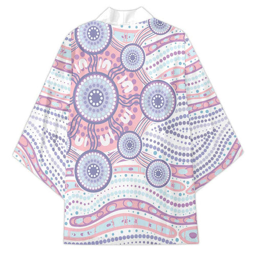 Australian Indigenous Aboriginal Art Kimono Vivid Pastel Peach Purple