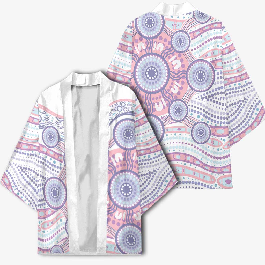 Australian Indigenous Aboriginal Art Kimono Vivid Pastel Peach Purple
