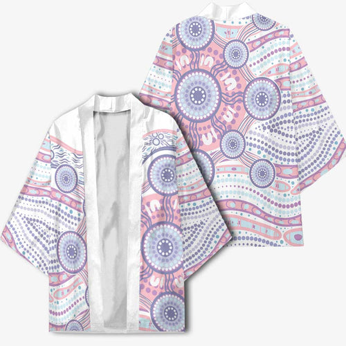Australian Indigenous Aboriginal Art Kimono Vivid Pastel Peach Purple